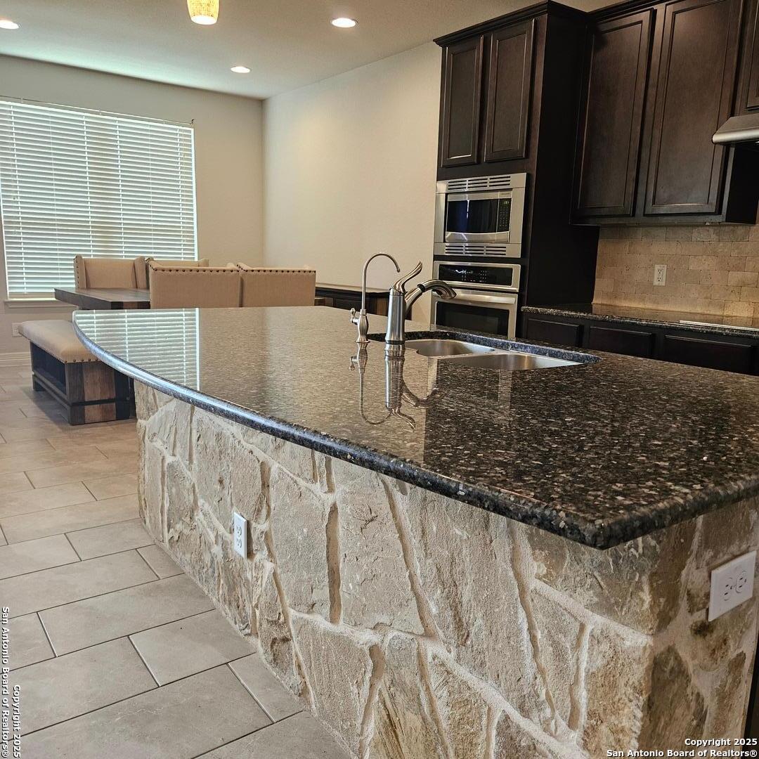Stone around the kitchen island