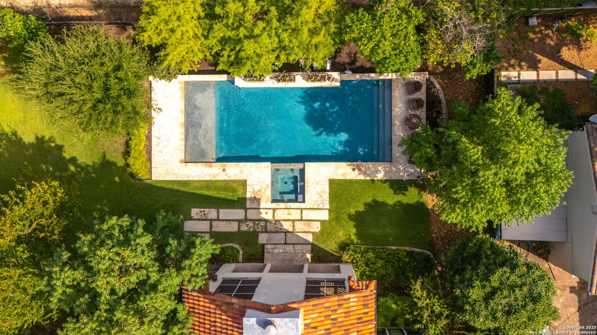 drone image of pool/spa