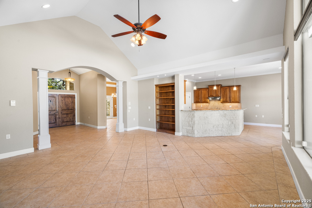 Solid wood front doors, generous living area 
