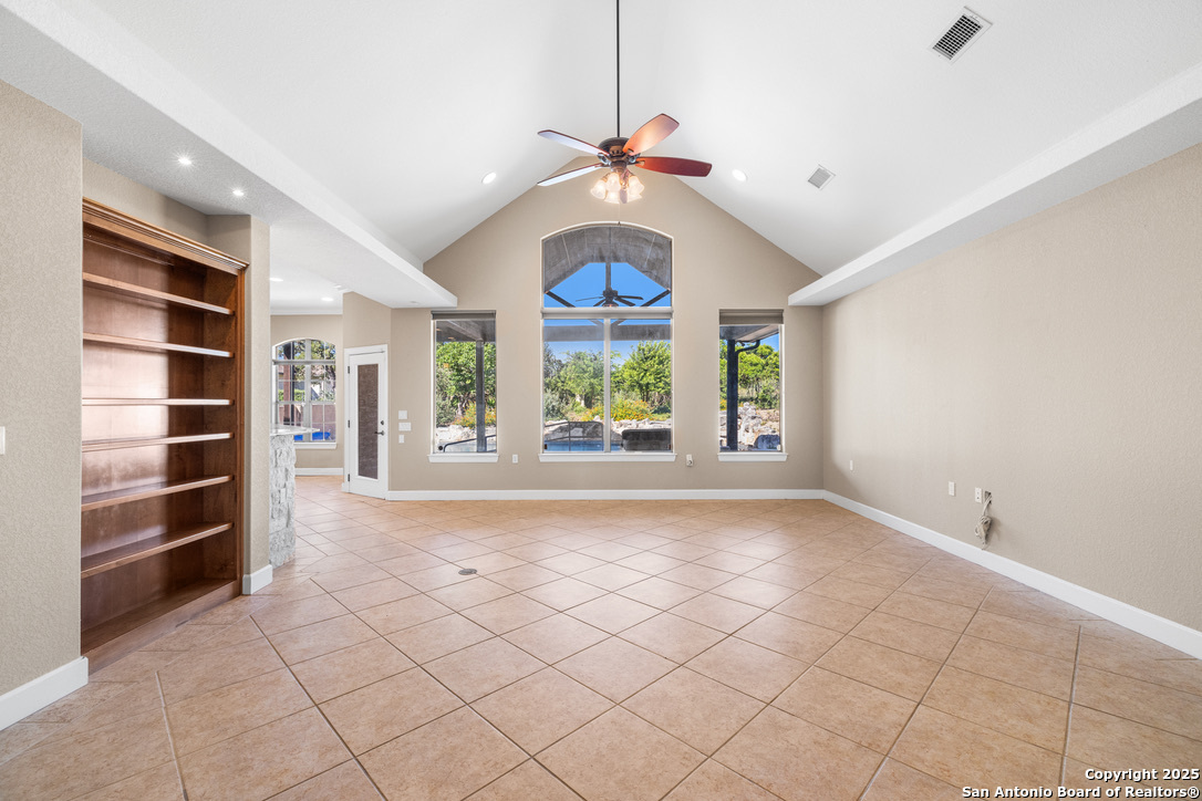 Living area looks back onto pool