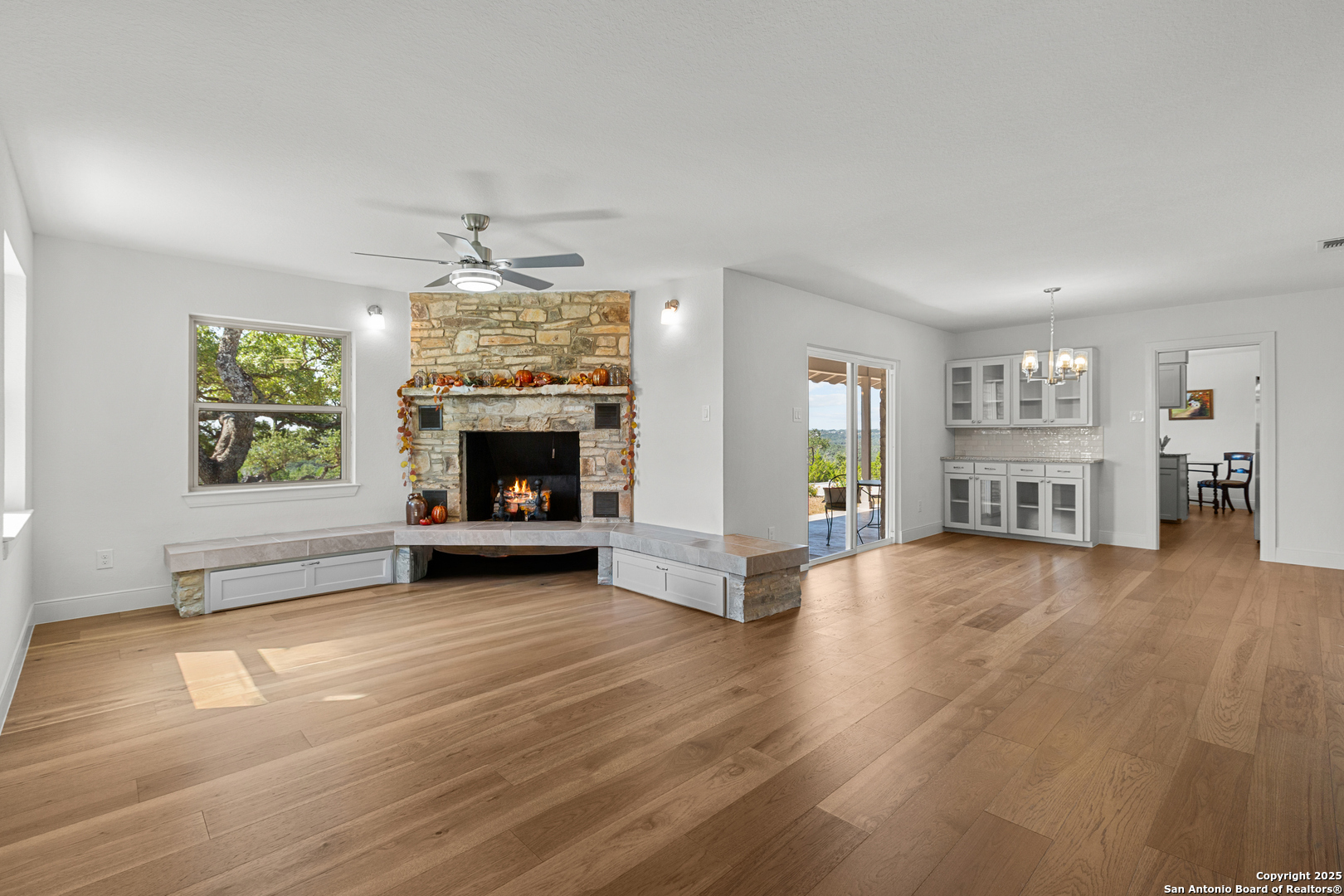 Living Room & Dining with door going out to porch
