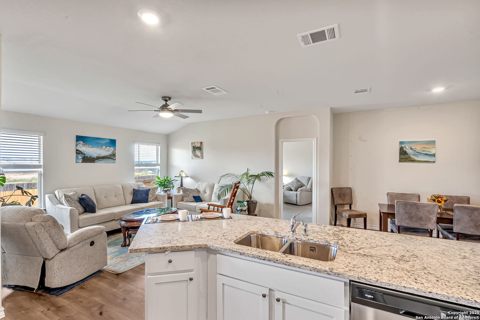 View from the kitchen open to the family room