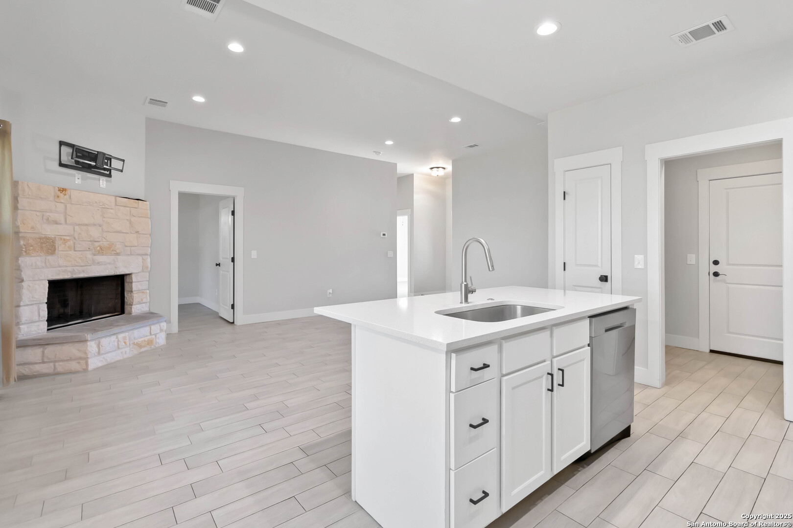 Kitchen open to living area