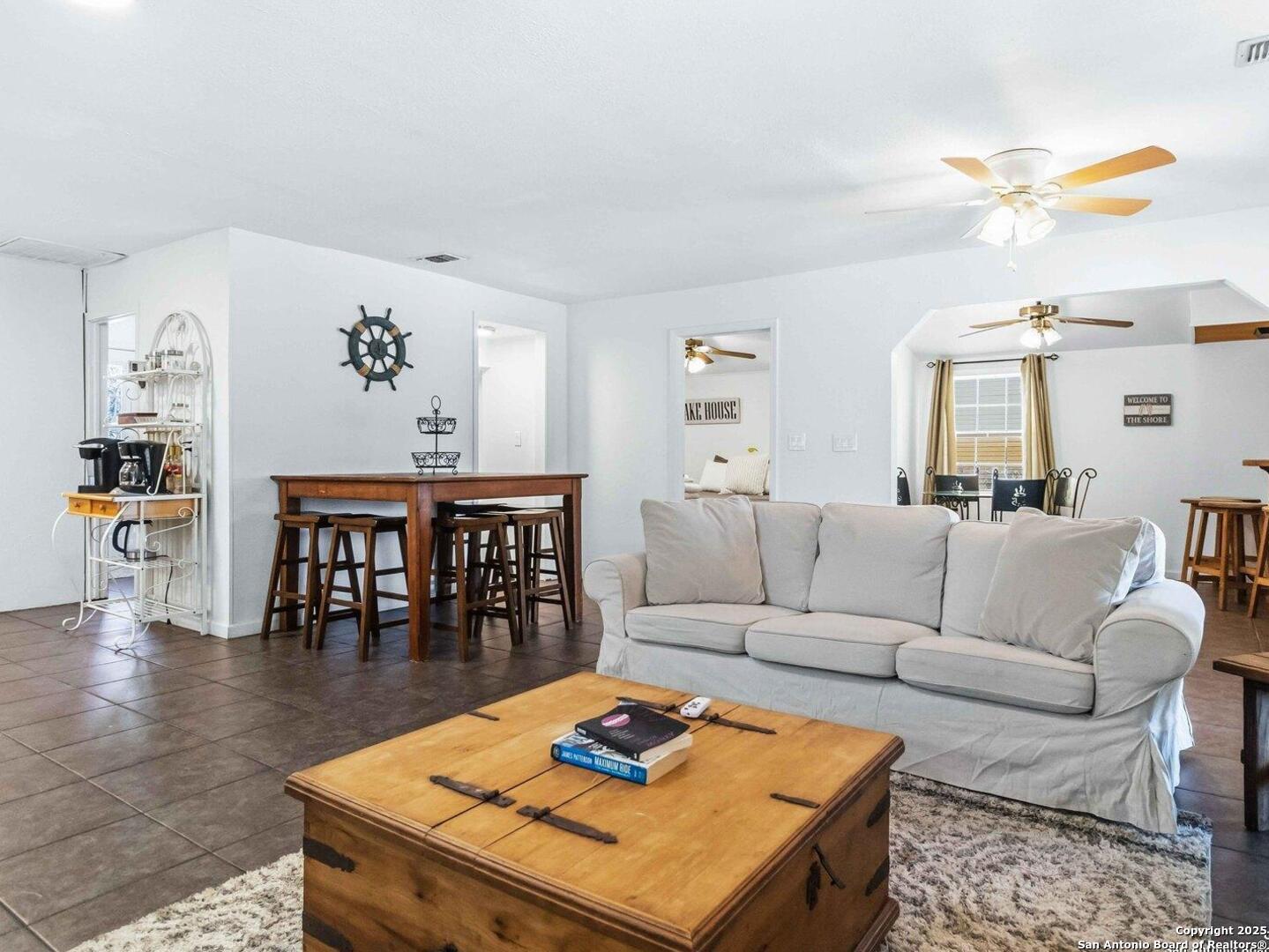 View from living room looking in dining room.