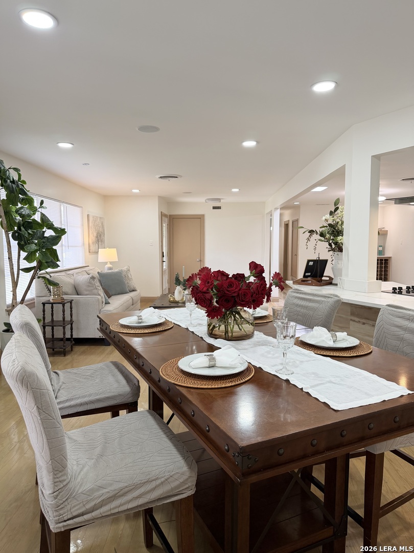 PRICED TO SELL! Welcome to Northridge Drive, a rare corner-lot residence in one of San Antonio's most sought-after neighborhoods, where timeless character meets modern luxury. Renovated in 2024, this impeccably updated single-story home offers 3 bedrooms, 2.5 baths, and 2,074 square feet of thoughtfully designed living space on an expansive 0.29-acre lot shaded by mature trees. Step inside to discover level-5 finished walls and ceilings, revitalized original wood floors, and imported porcelain tile that seamlessly blend contemporary elegance with classic charm. The heart of the home is a designer kitchen featuring quartz countertops, a wine refrigerator, and a Bluetooth sound system with independent zone controls-ideal for both everyday living and effortless entertaining.    A spacious sunroom/game room adds exceptional versatility, perfect for hosting gatherings, creating a home office, or designing a personal studio space. The primary suite serves as a private retreat, complete with a tiled walk-in shower, vessel-sink vanity, and dual closets for optimal comfort and functionality.    With its prime location, generous lot size, and high-end finishes throughout, this Northridge gem offers a rare opportunity to enjoy refined living in an established neighborhood.    Schedule your private tour today and experience the perfect balance of luxury, comfort, and location.